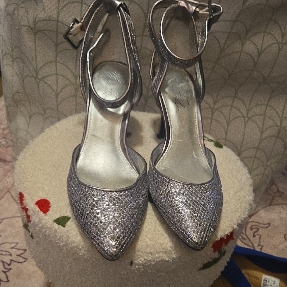 Glamorous Silver Glitter Heels with Ankle Straps